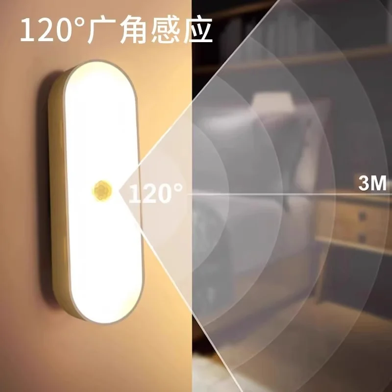 2pcs USB charging Human body induction small LED night light hallway induction light closet induction Imitation wood art light
