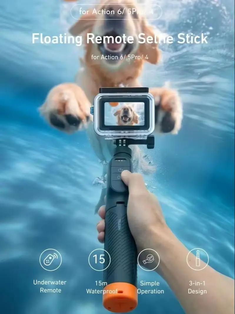 TELESIN Podwodny Bezprzewodowy Pilot Zdalnego Sterowania do Nurkowania, Rozkładany Statyw Selfie Stick z Uchwytem Pływającym do DJI OSMO Action 6 5pro 4 — zdjęcie produktu 7