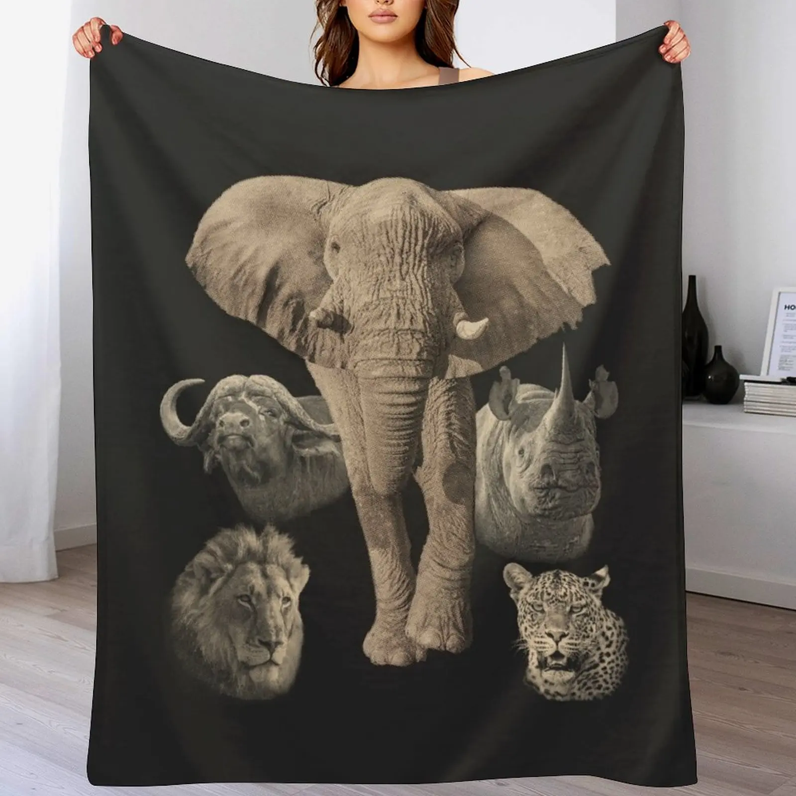 

Big Five Africa Safari Throw Blanket Single Furry Blankets