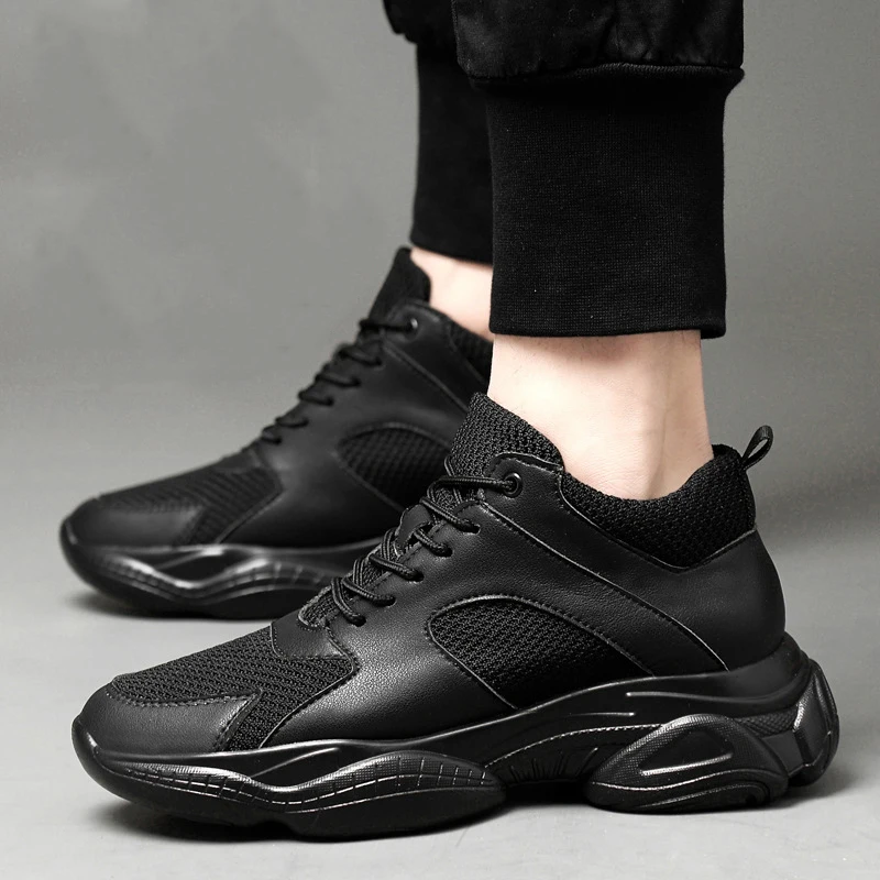 Fashion Sneakers Man Elevator Shoes Height Increase Insole 8cm White Black Taller Shoes Men Breathable Leisure Sports Plus Size