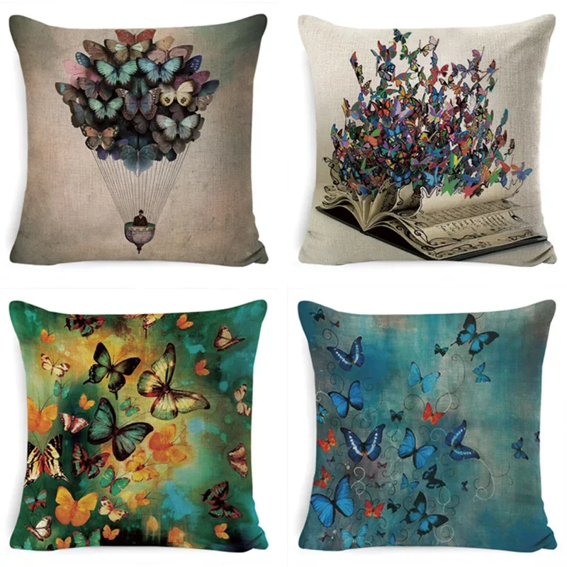 Fundas de almohada de mariposa geométrica الأزهار con impression digital de tela de felpa corta، cojín de sofá en forma de coche