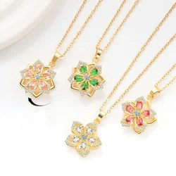 Charming Jacaranda Flower Windmill Pendant Necklace with Shimmering Cubic Zirconia and 360 Degree Rotation for Women