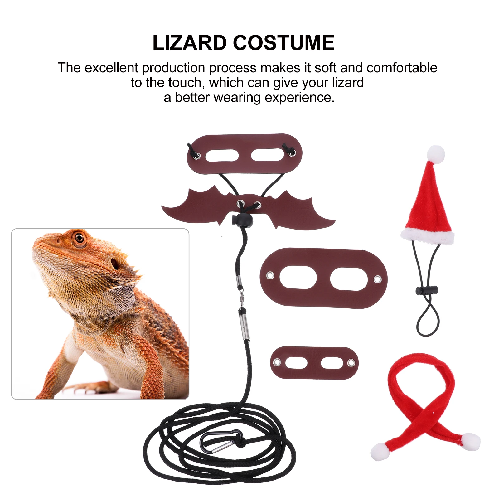 

Lizard Christmas Costume Santa Hat Pet Scarf Bearded Dragon Leash Gecko Tank Accessories Creative Holiday Outfit