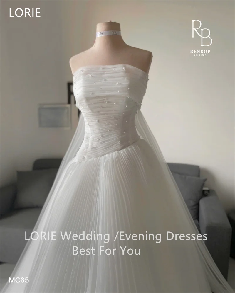 ローリー A ラインエレガントなウェディングドレス背中の開いたストラップレストレーリングプリーツパールブライダルガウン床の長さの花嫁ドレスカスタマイズ