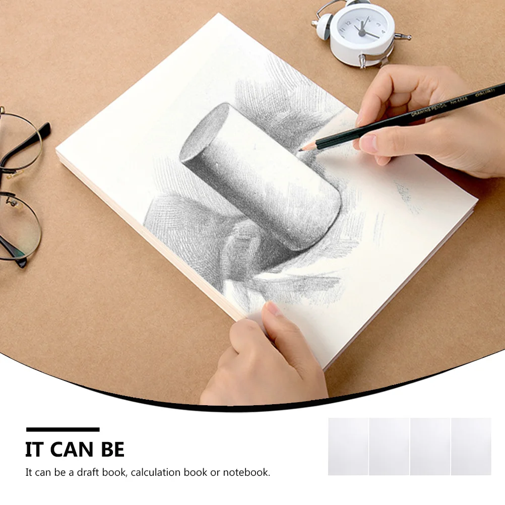 

4Pcs Blank Scratch Paper Thick Pad Eye Protection Writing Notebook Draft Book Calculation Sketch Drawing Paper