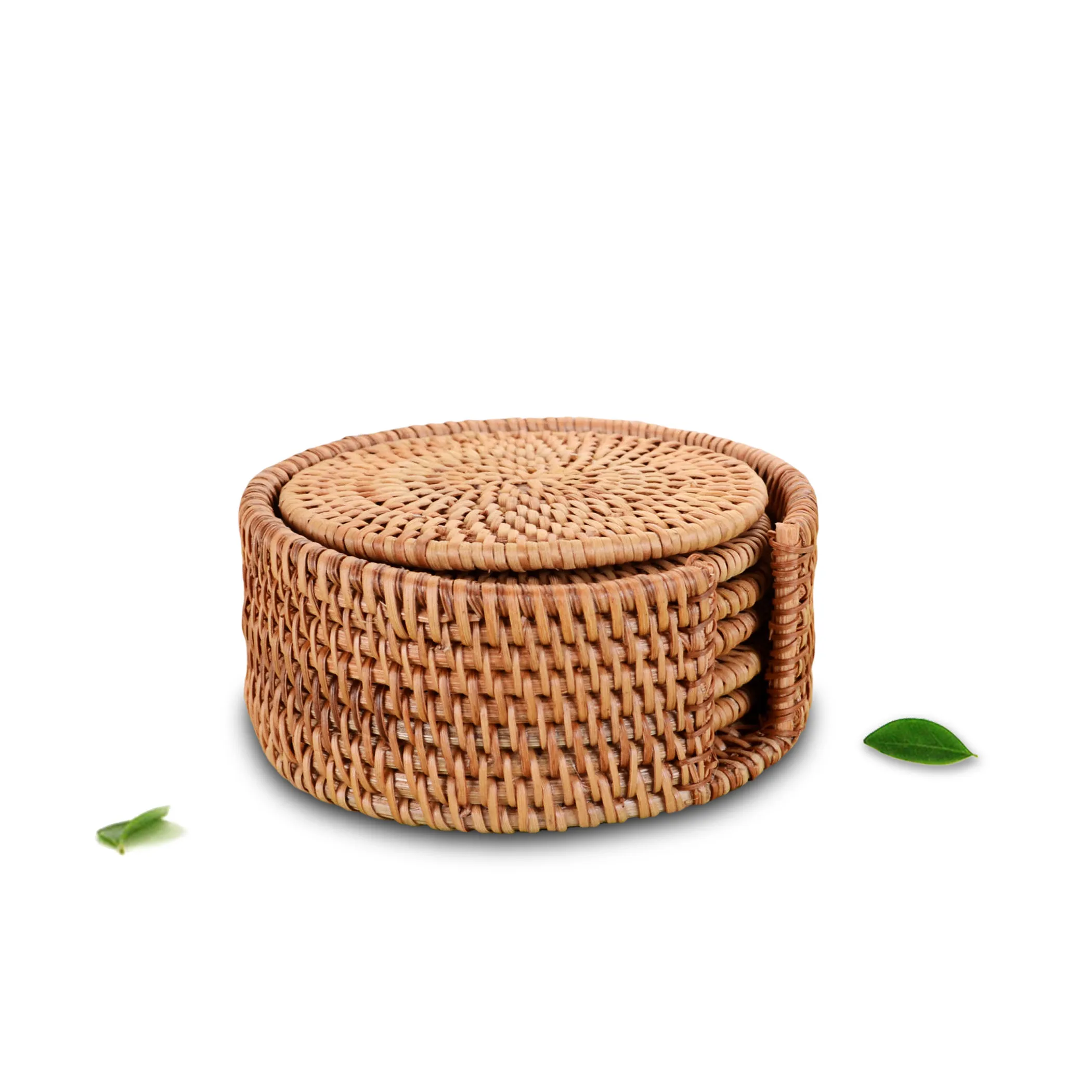 

Bamboo Coaster Serving Mat Set-6x Round Tea Rattan Insulation Mat-M 8cm W/ Frame