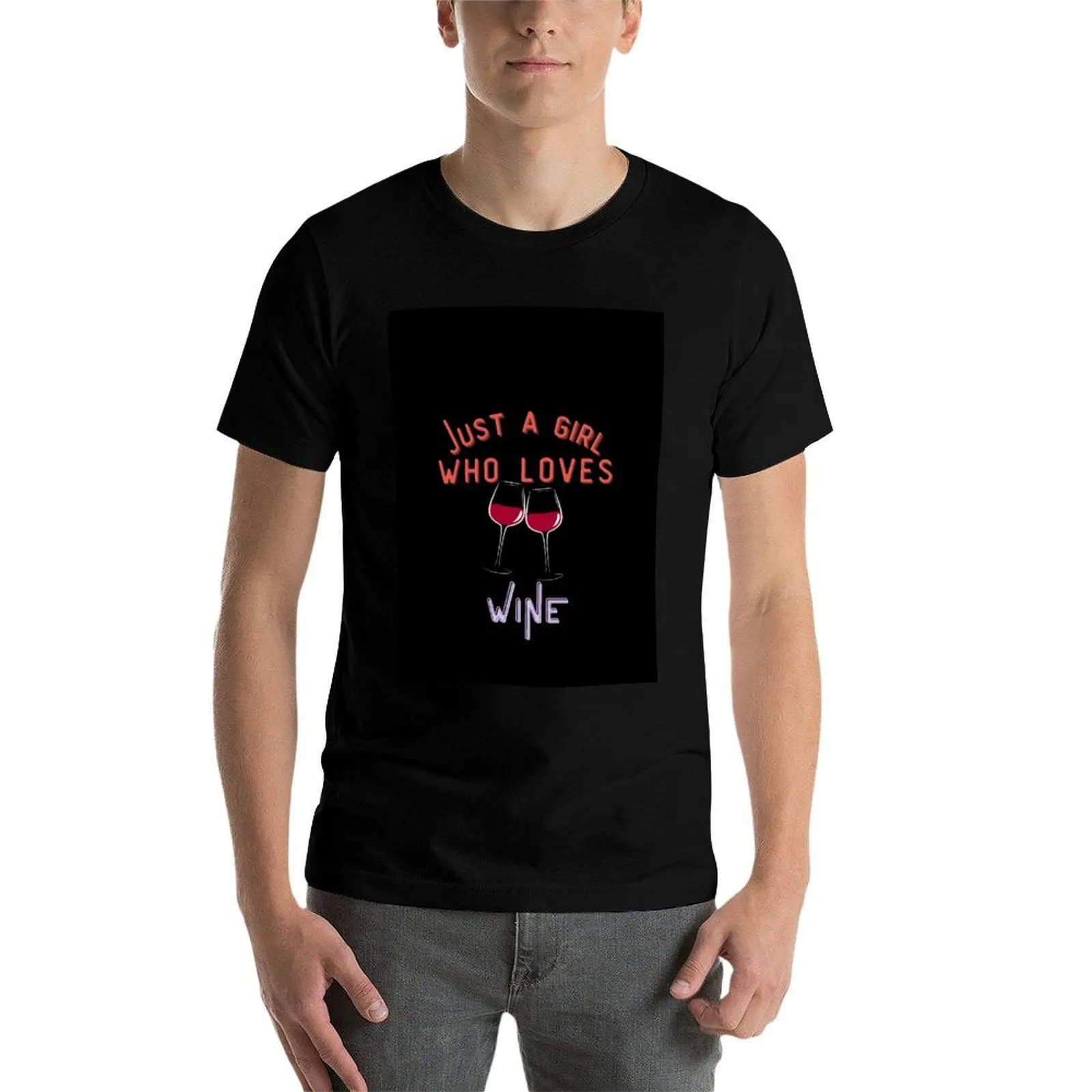 Camiseta Just a Girl Who Loves Wine, camiseta de verano con estampado de animales lisos para niños, camisa de anime vintage, camisetas negras para hombres