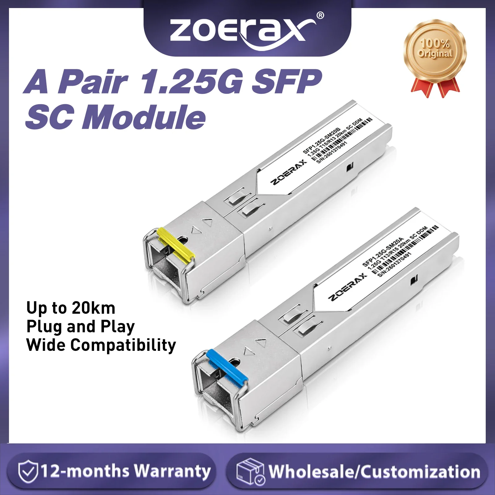 ZoeRax Gigabit SFP Module 1.25G BiDi 20km SMF Simplex LC 1310/1550nm Singlemode Fiber Transceiver with DDM Compatible with Cisco