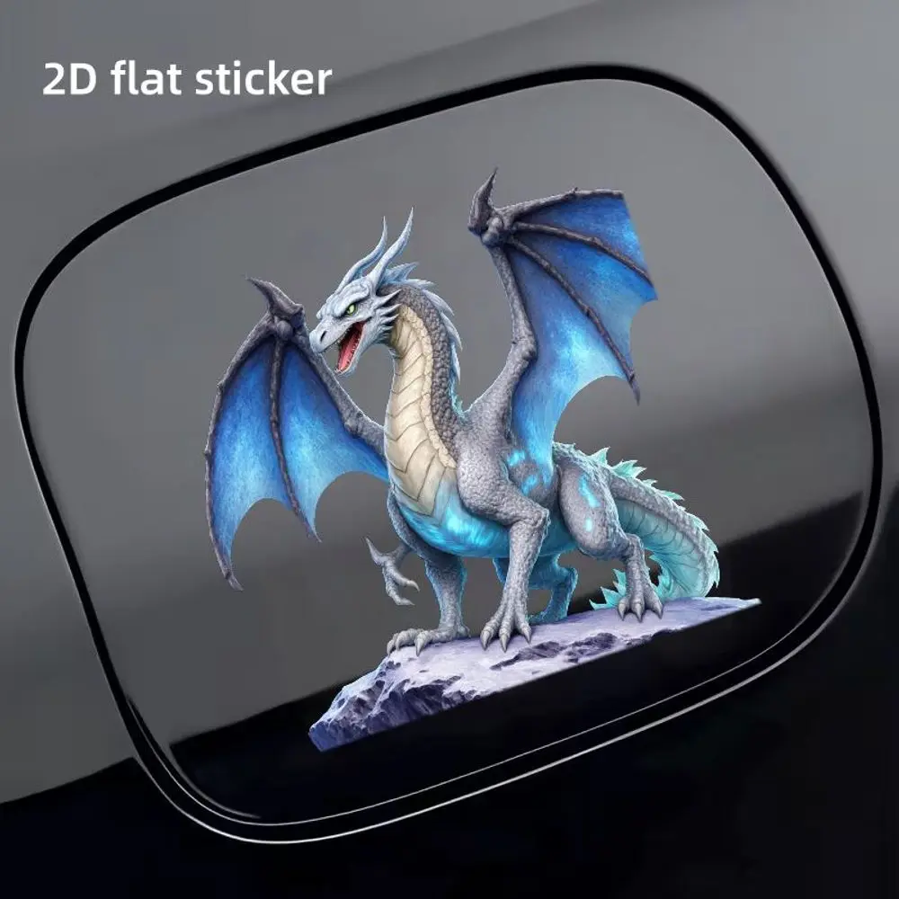 Light Gray Blue Accent Chimera Realistic Fantasy Dragon Fuel Cap Sticker for Car Exterior Styling Decor
