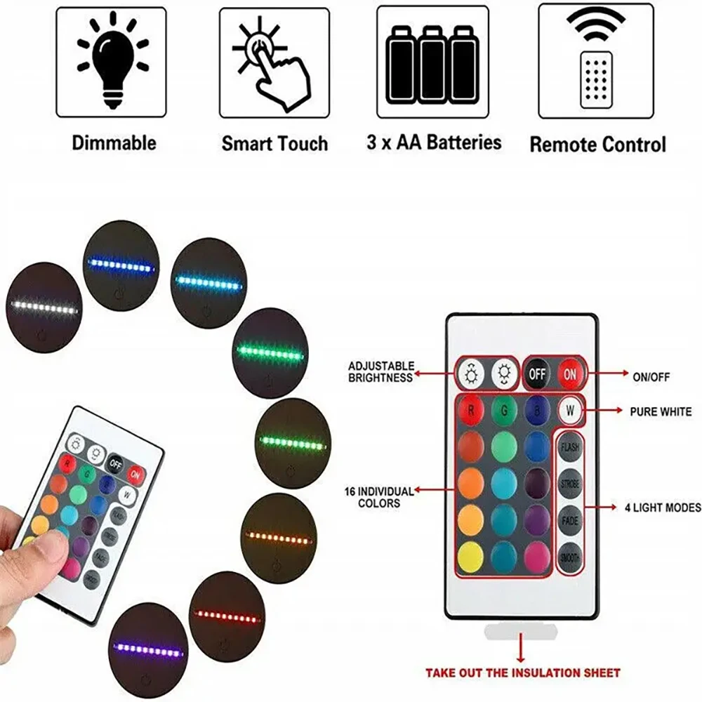 10pcs 3D LED Light Holder Acrylic Board Ligh Base 16 Colors Dimmable ABS USB Remote Control Desk Lamp Vertical Light Station