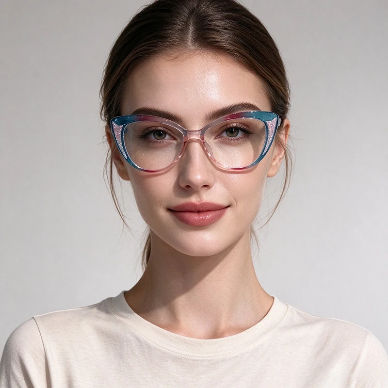 GM LUMIAS Cute Cat Eye Glasses Women 2026 New Fashion Patchwork Rim Decor Optical Frames Ins Chic Trendy Brand Design Eyewear