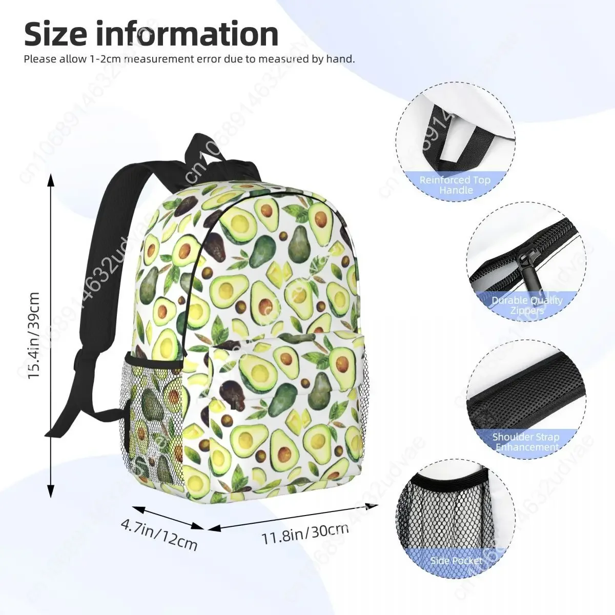 Watercolor Avocado Face Pattern Travel Backpack Men Women School Laptop Bookbag College Student Daypack Bags