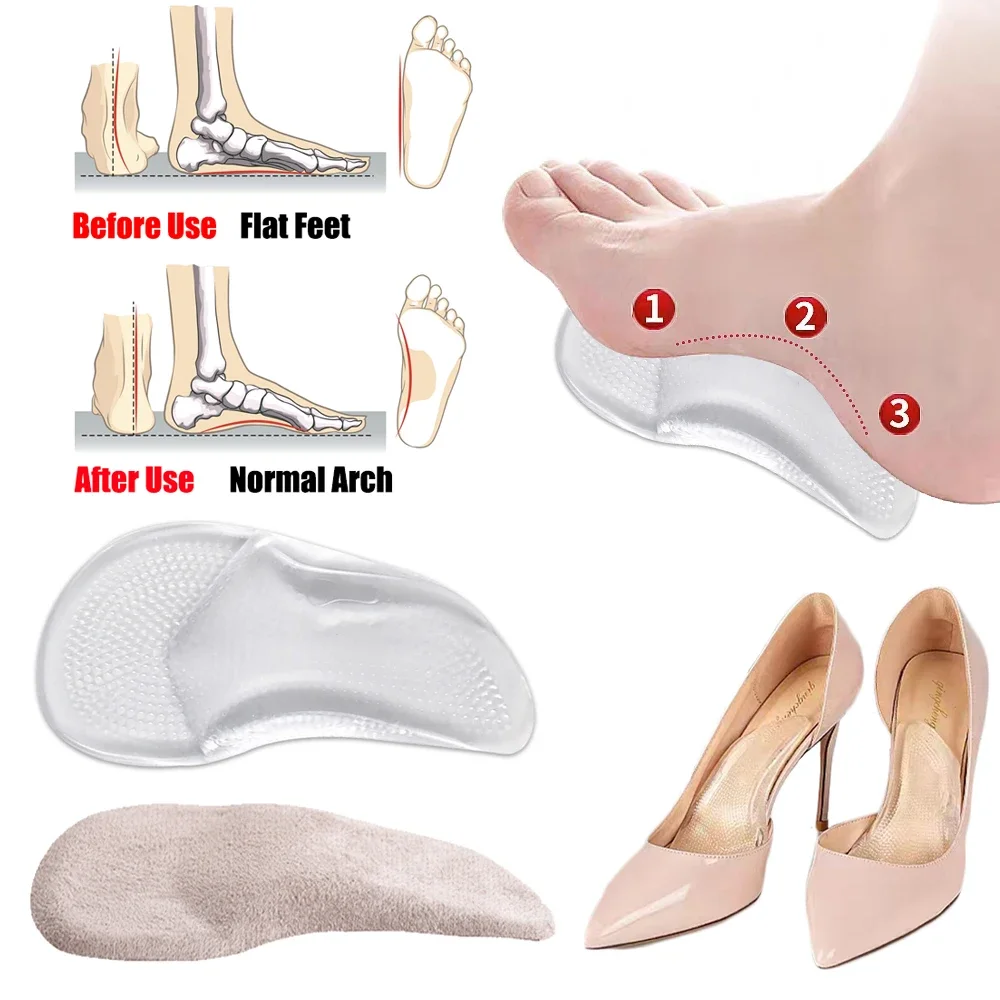 Silicone Gel Arch Support Insoles for Shoes Women Sandals Flat Foot Orthopedic Insoles for Men Plantar Faciitis Relief Shoe Pads