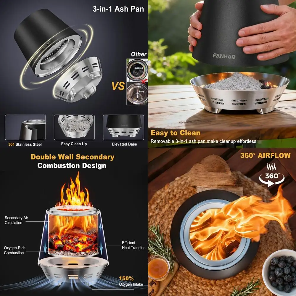 

Портативная костра из нержавеющей стали для улицы и патио, по дереву или пеллетах, эффективная ожога с сумкой для переноски