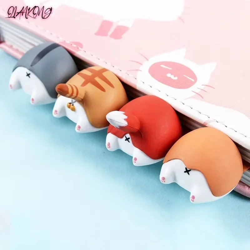 New 2Pcs Cute Cartoon Cat Dog Hamster  Ass Bookmarks Kawayi Novelty Book Reading Item Creative Gift for Kids Children Stationery