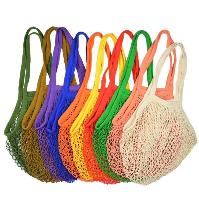 Bolso organizador de hilo de malla de algodón reutilizable, bolsas de compras con mango corto, bolsas de comestibles portátiles para frutas y verduras, 1 ud.