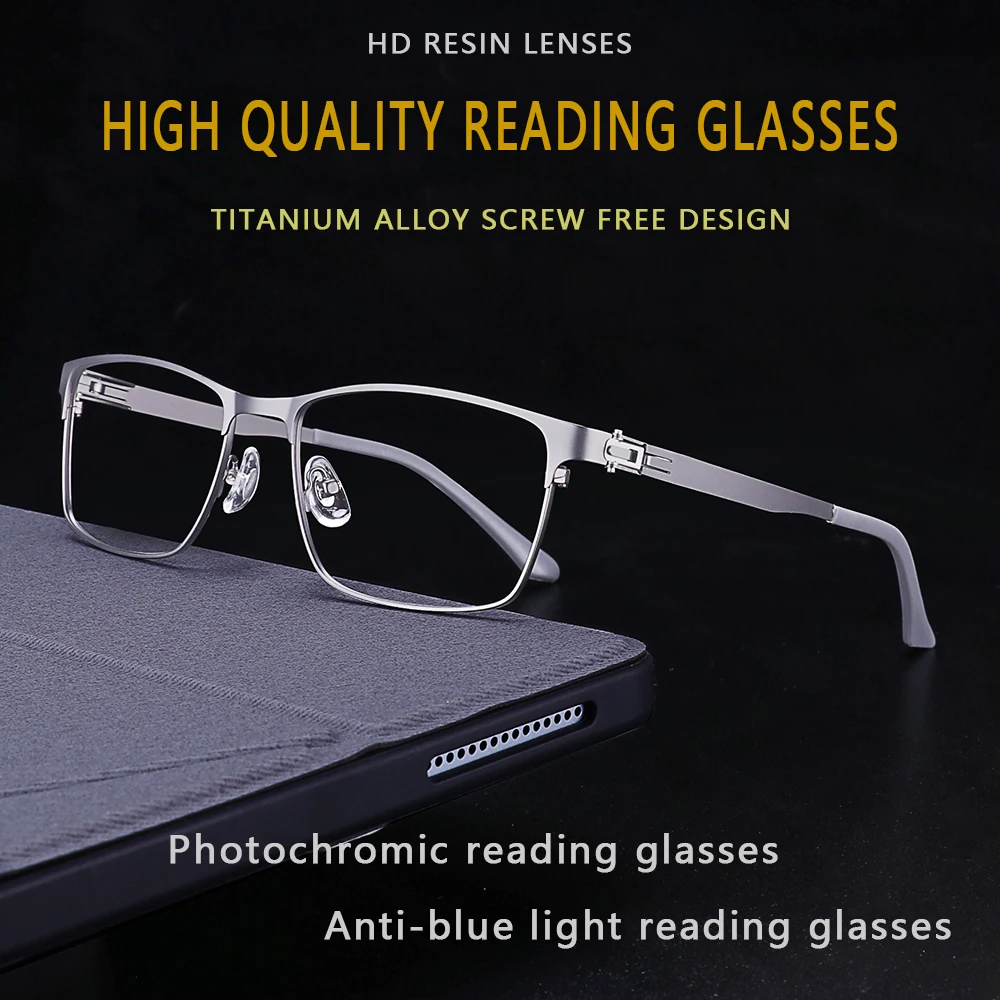 

Titanium Alloy Anti Blue Light Photochromic Reading Glasses For Men Computer Presbyopic Eyeglasses Women +0.25 To +4.00