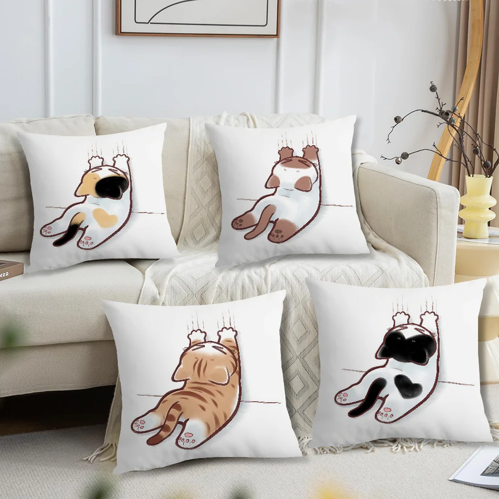 Cute Kitty Scratching With Its Paws Cushion Cover For Pillow Printing Sofa Decoration Home Coffee Shop Office Nordic Simplicity