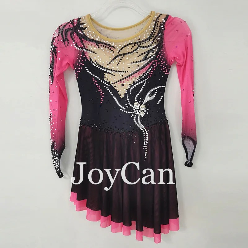 JoyCan Ice Figure  Skating  Dress Girls Black Pink Spandex Stretchy Competition Dance Wear Customized