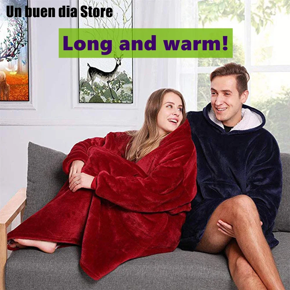 Winter Outdoor Hooded Pocket Blankets Warm Soft Hoodie Slant Robe Bathrobe Sweatshirt Pullover TV Fleece Blanket With Sleeves