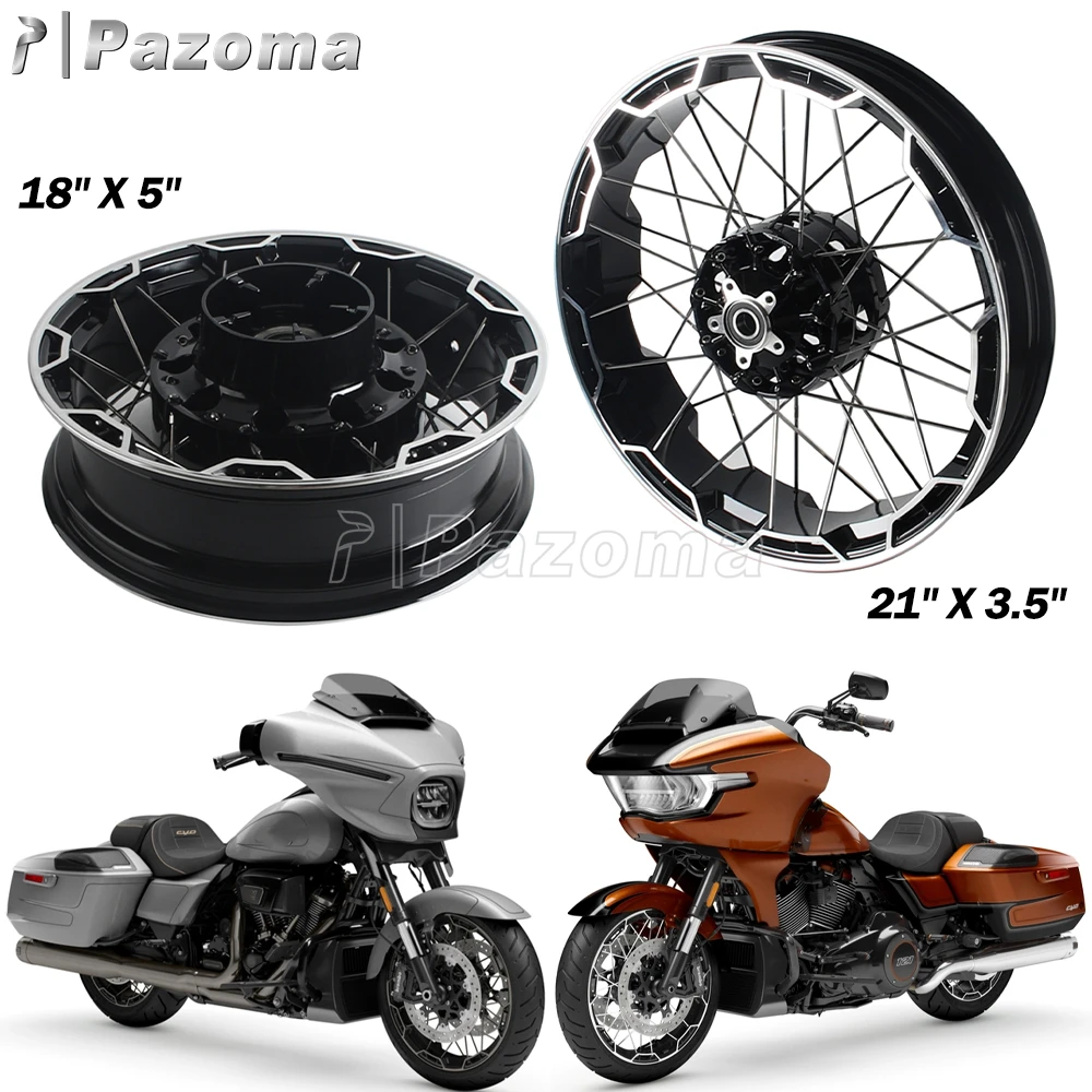 

Motorcycle 18'' 5'' Rear Wheel Rim 21'' 3.5'' Front Wheel Rim For Harley Touring Street Road Glide FLHXSE FLTRXSE 2023-Later ABS