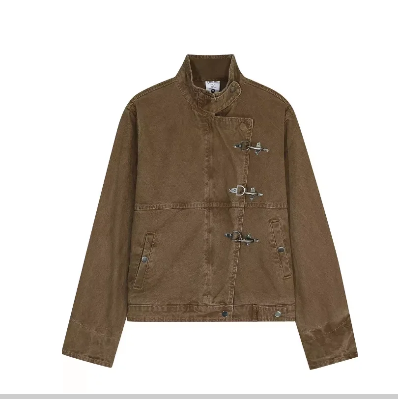 American retro deconstructive design airplane button men's jacket short functional style jacket