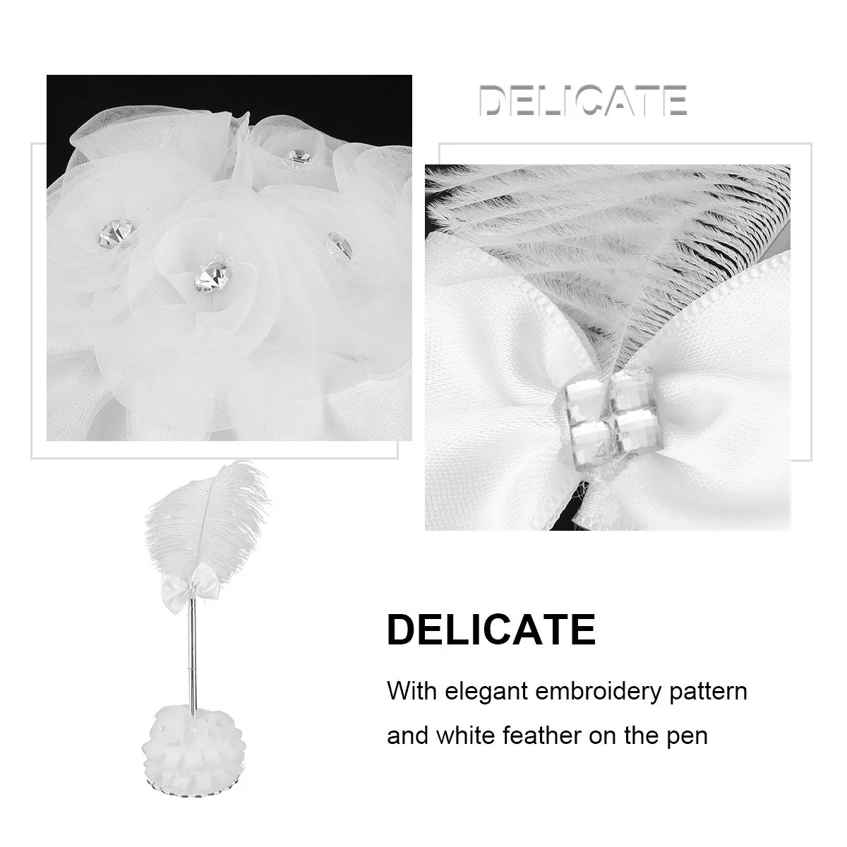 

Pen Wedding Guest Pen White Elegant Embroidery Pattern Base Accessory for Wedding Bridal Engagement Signing