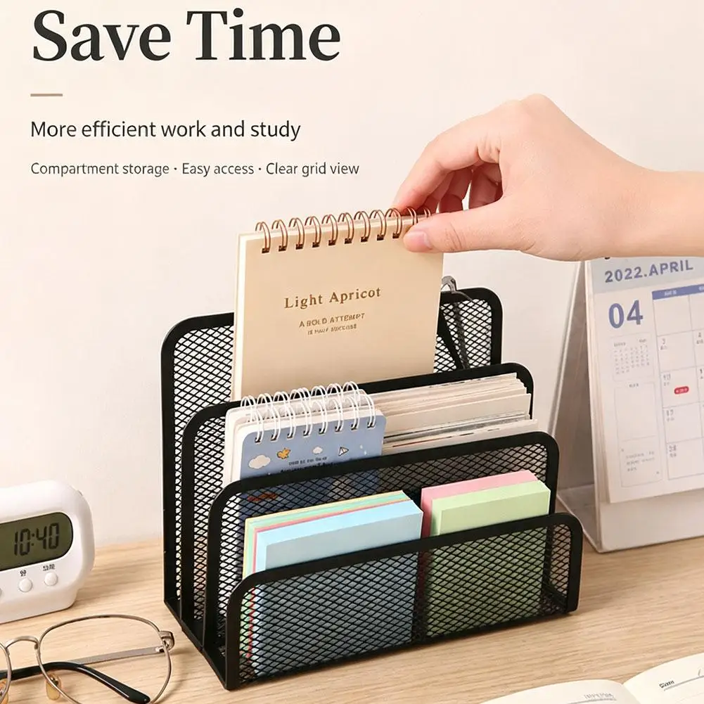 3 Tier Black Mesh Desktop Organizer Mail Sorter Paper Letter Holder Metal Desk File Rack Countertop Storage Caddy for Office