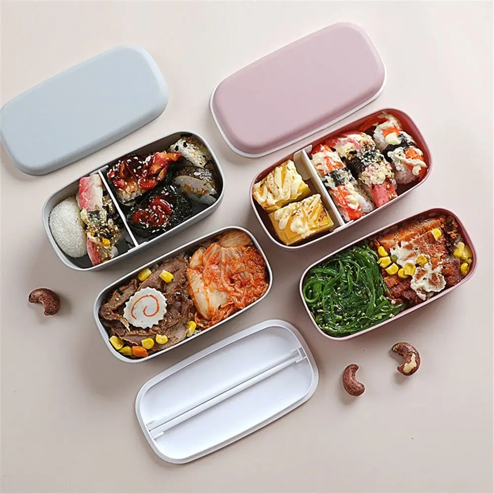 Divided Eco-Friendly Double Layers Lunch Box Food Container Bento Box Microwavable Dinnerware