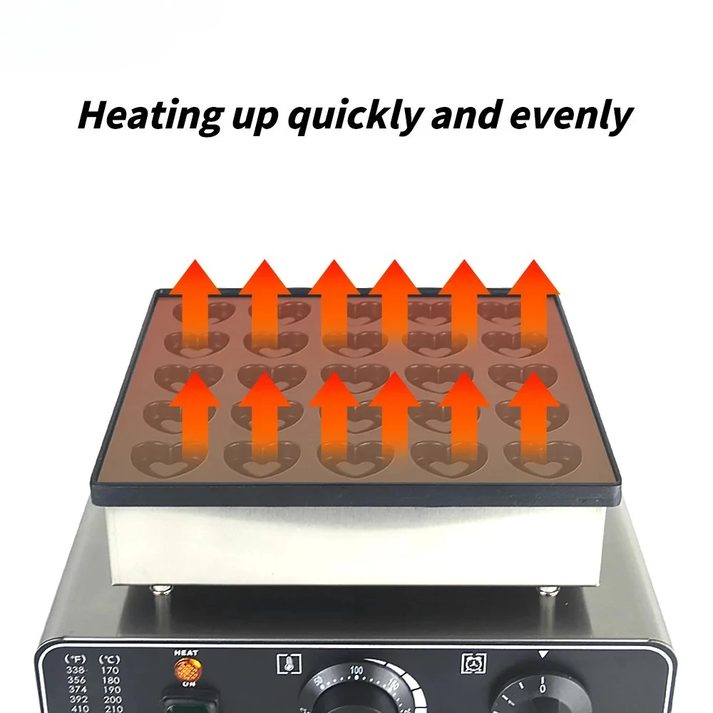 850W 25 Holes Poffertjes Grill, XEOLEO Electric Heart Shaped Waffle & Mini Dutch Pancake Muffin Maker
