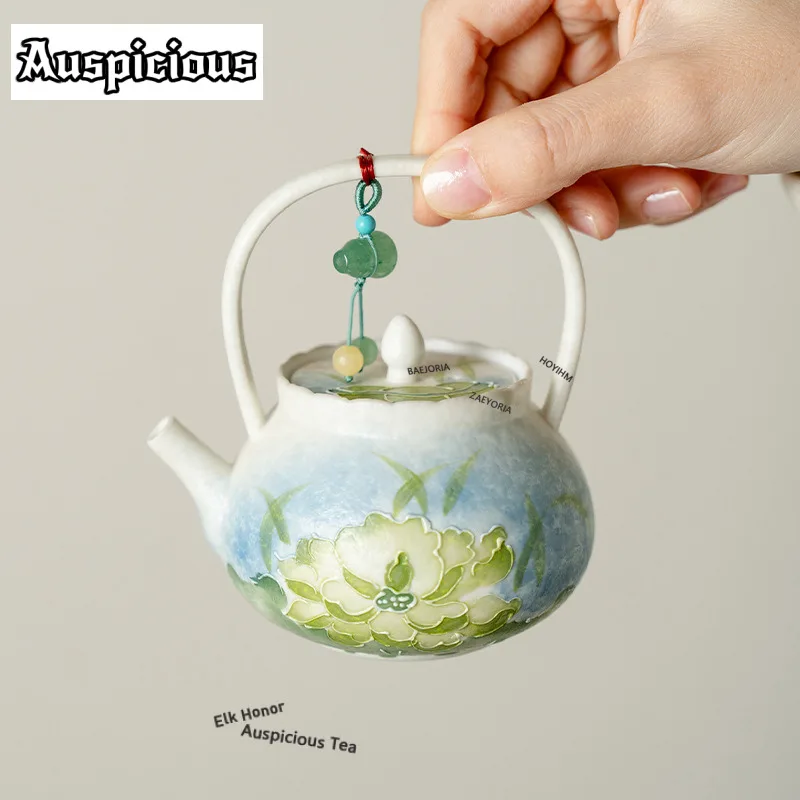 

125ml Lotus Pond Blue Wave Teapot Antique Tea Infuser Pot Tea Making Kettle with Ball Hole Green Tea Drinkware Supplies Craft