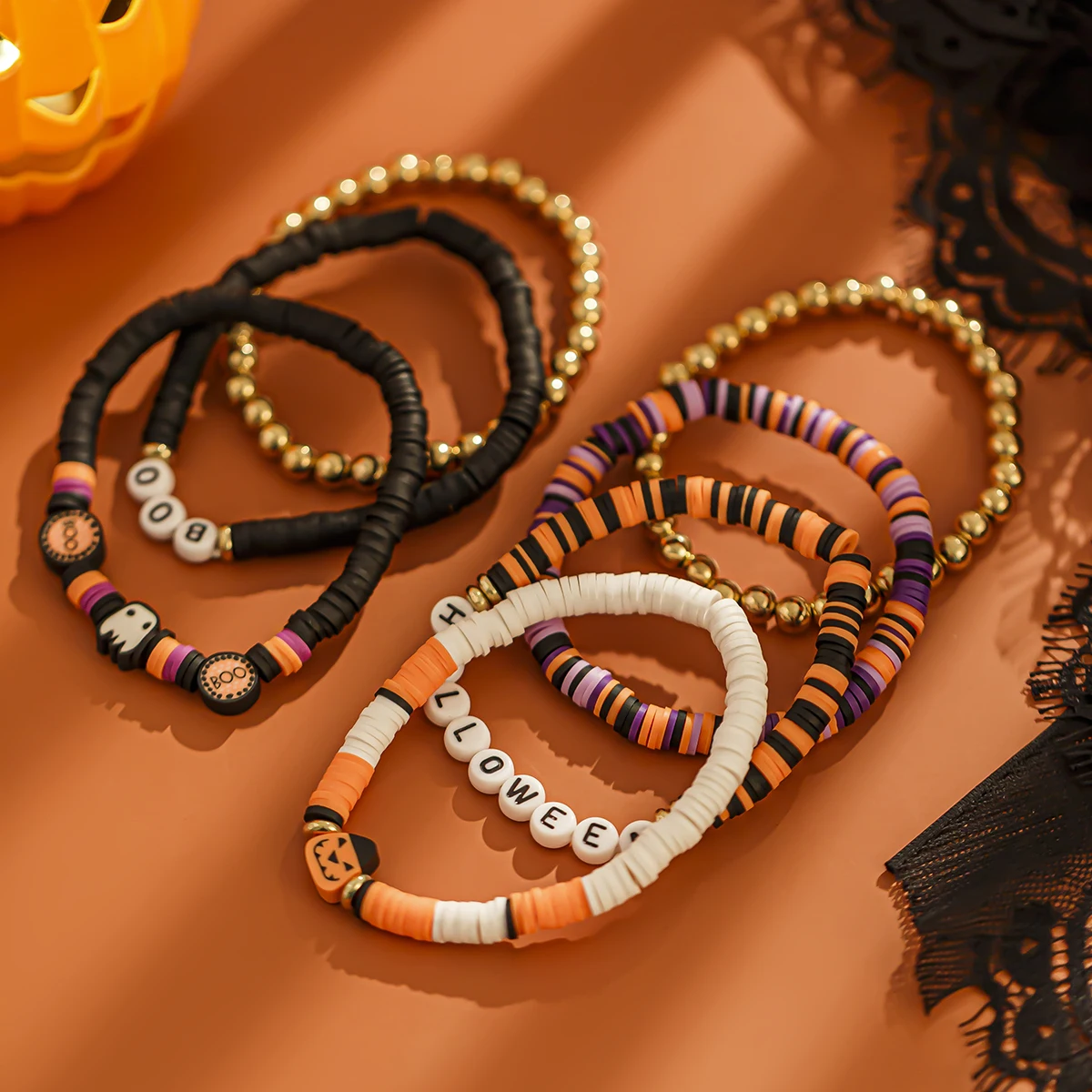 IngeSight.Z 7pcs/set Letter Soft Ceramic Ghost CCB Beads Bracelet Set 2024 Trendy Halloween Party Women Bracelet Jewelry