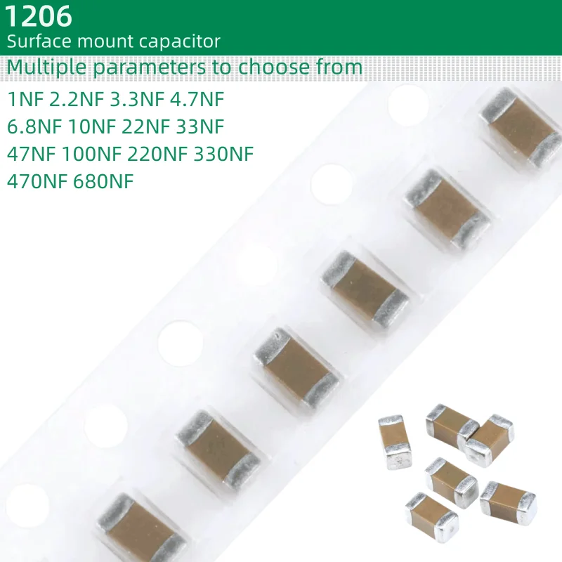 100pcs/lot Surface mount capacitor 1206 package 1NF 2.2NF 3.3NF 4.7NF 6.8NF 10NF 22NF 33NF 47NF 100NF 220NF 330NF 470NF 680NF 16