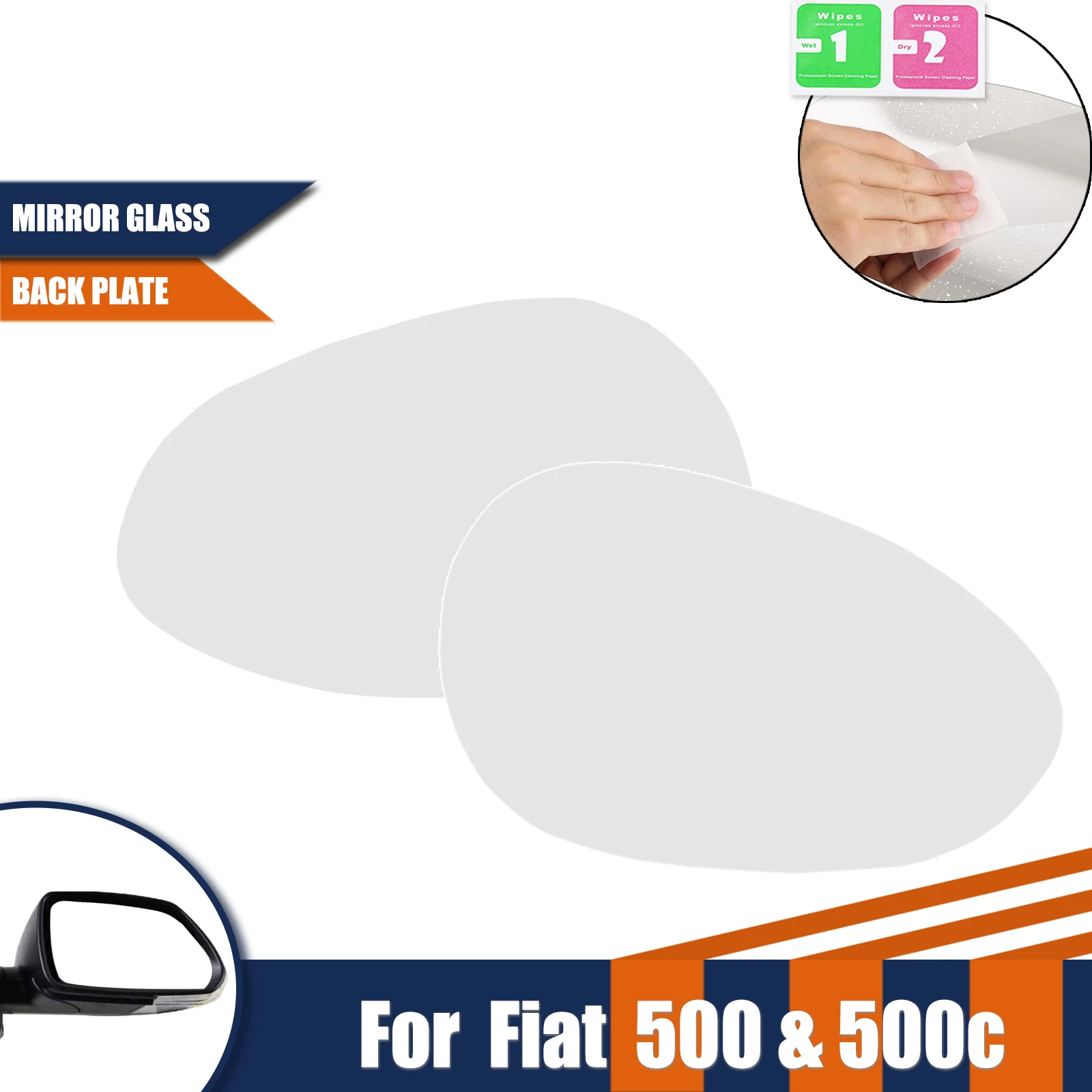 Impermeável aquecido lente do espelho retrovisor, anti-reflexo, grande visão, espelho lateral esquerdo e direito, 2 pc, se Fits Fiat 500, 500C, 2007-2023