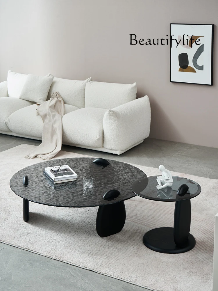 Italian Minimalist Ash round Water Ripple Tea Table Combination