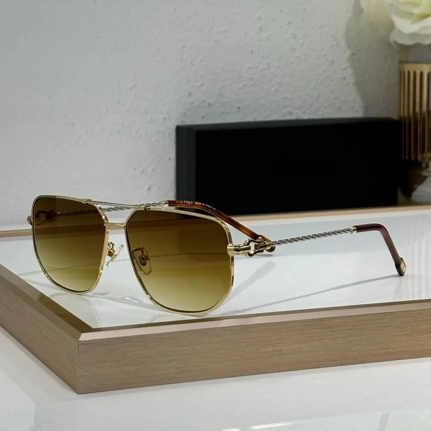 40013U Gold Blue Big Square Sunglasses for Men Women Double Bridges Luxury Fashion Design Brand Trendy UV400 Classical with Case