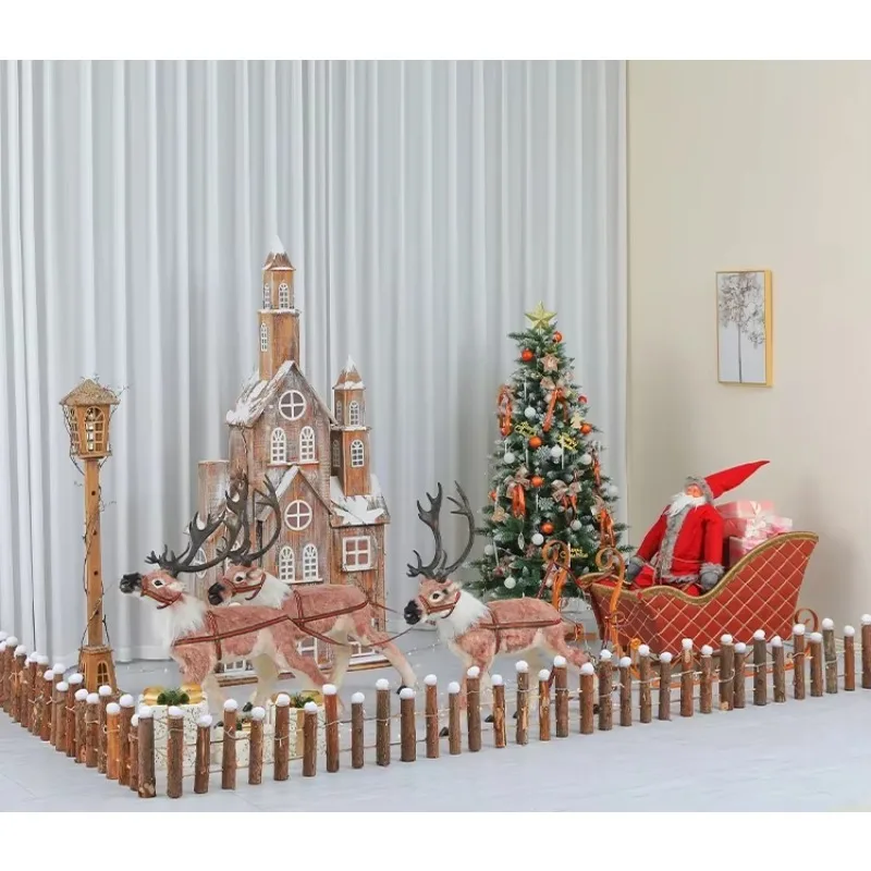 Christmas Tree Scene Package Glowing Christmas Cabin Decorations Hotel Window Christmas Bear Elk  H