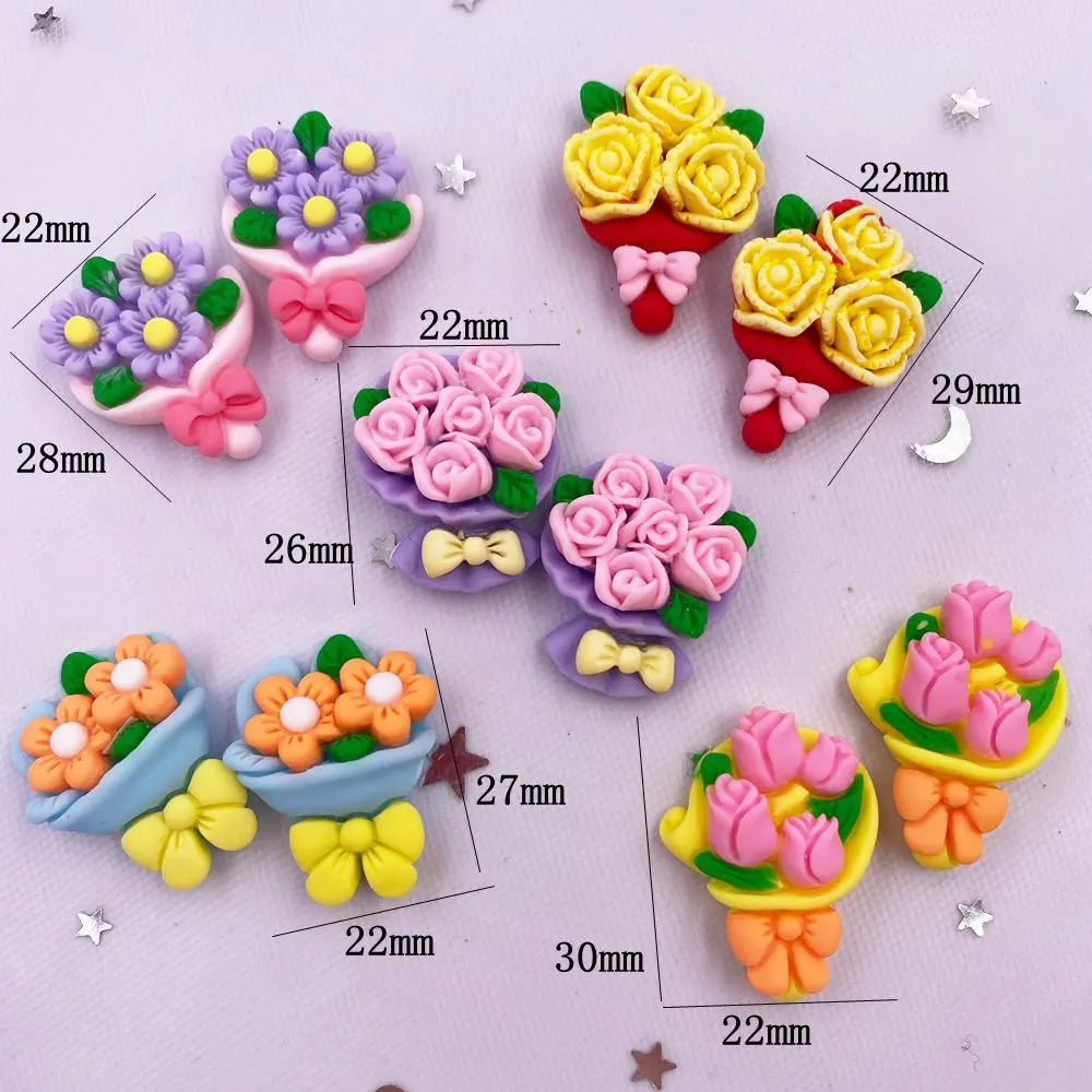 10 sztuk żywica Kawaii kolorowe malowane 3D bukiet róż Flatback kamień księga gości figurka DIY dekoracje akcesoria domowe rzemiosło OM131 — zdjęcie 3