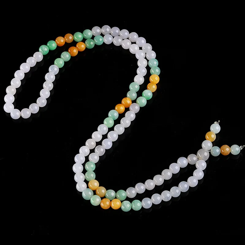 Myanmar a Goods Ice Three-Color round Bead Bracelet Natural Jade Sweater Chain for Women Wholesale