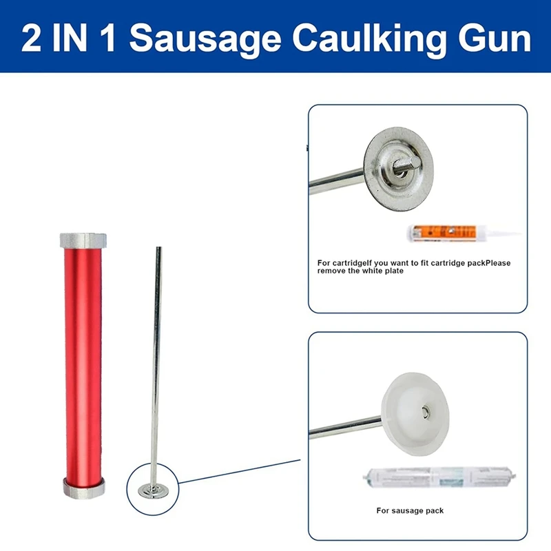 2 Pack Sausage Caulking-Gun, Sausage-Gun Caulking-Gun, 20 Oz Sausage Tube-Gun Caulking-Gun,With 4 Cone Nozzle