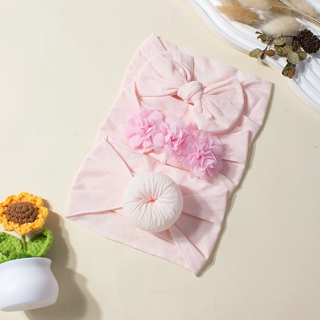 

3pcs/set Newborn Headbands Set Chiffon Flower Hair Accessories for Children Baby Girls Pink Headband Kids Nylon Bow Headwear