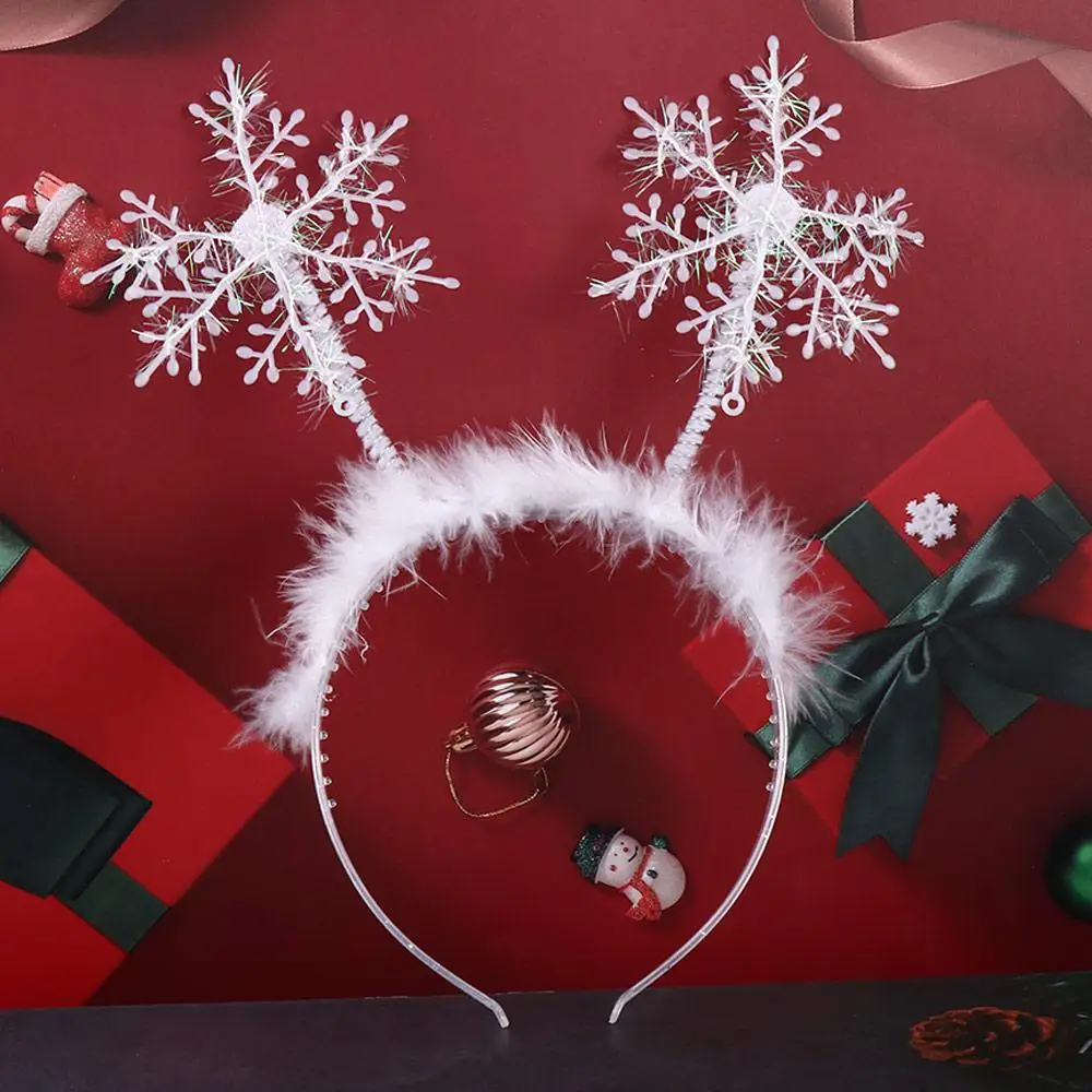 Prop Party Dress Up Snowflower Feather Christmas Decoration Antlers Headband Christmas Headband Female Plush Hair Hoop