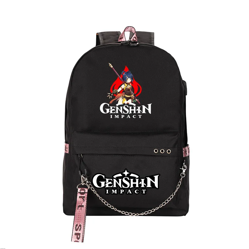 

Trendy Youthful School Bags Unisex Genshin Impact Travel Bag Usb Rechargeable Oxford Waterproof Notebook Shoulder Backpacks