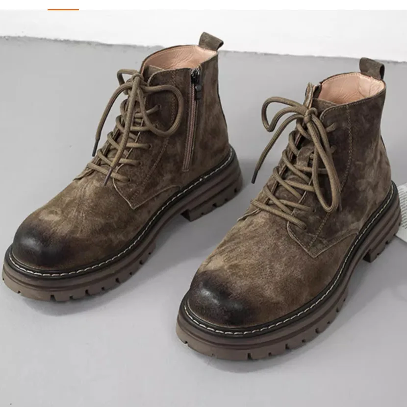 Men's shoes Spring and Autumn British style genuine leather workwear boots side zipper motorcycle big head casual leather shoes