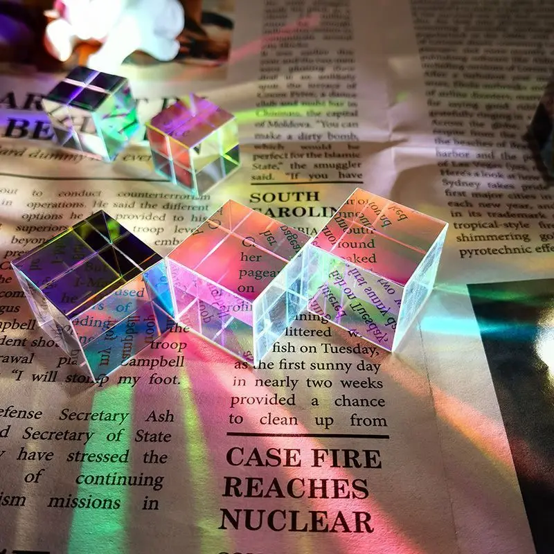 

Prism Rainbow Bright Light Cube Combine Six-Side Glass Prism Stained Beam Figurine Splitting Optical Instrument Home Desktop Toy