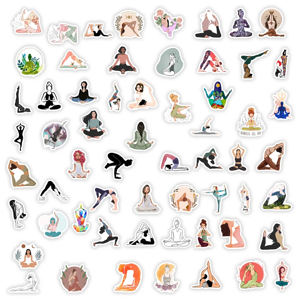 Yoga Pose Stickers Mountain Warrior Tree Pose Aesthetic DIY Gift Toys Decal Scrapbook Phone Decorative Bottles Waterproof