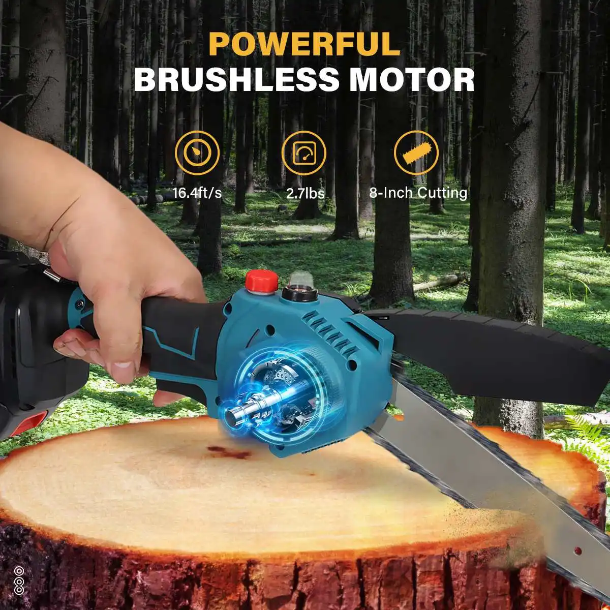 8inch Brushless Electric Chain Saw with 2 Chains Auto Oil Filling Tree Branches Cutter Garden Power Tool for Makita 18V Battery