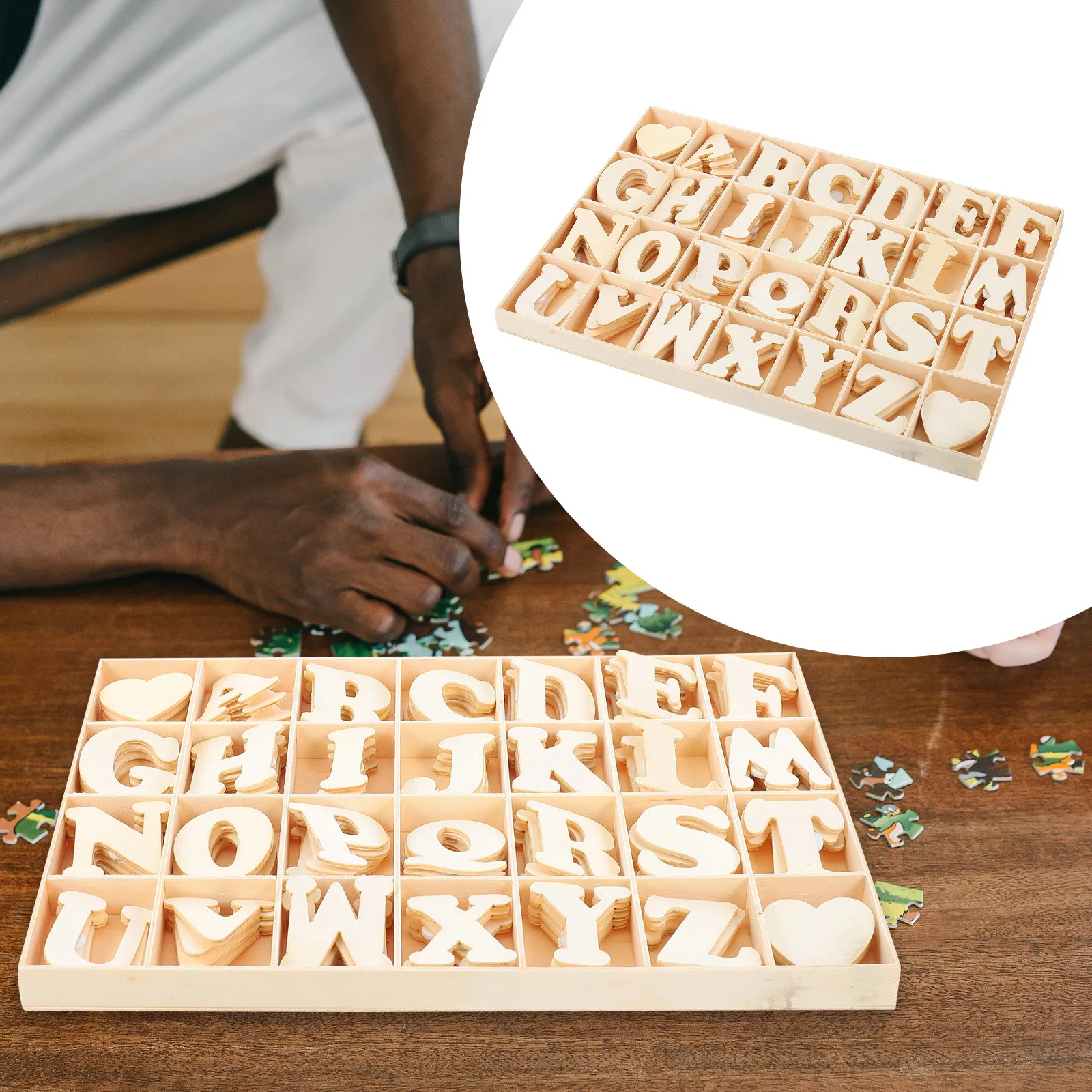 Wooden Alphabet Letters Cutouts for Kids – Smooth Edge Educational Learning Toy, DIY Letter Recognition Puzzle