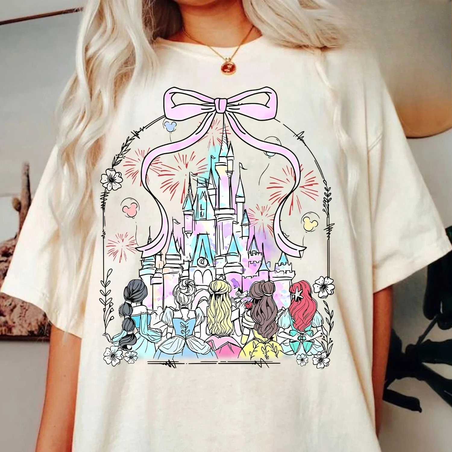 

Футболка унисекс Coquette Bow Disney Princess Happily Ever After для взрослых и детей, высококачественная хлопковая футболка