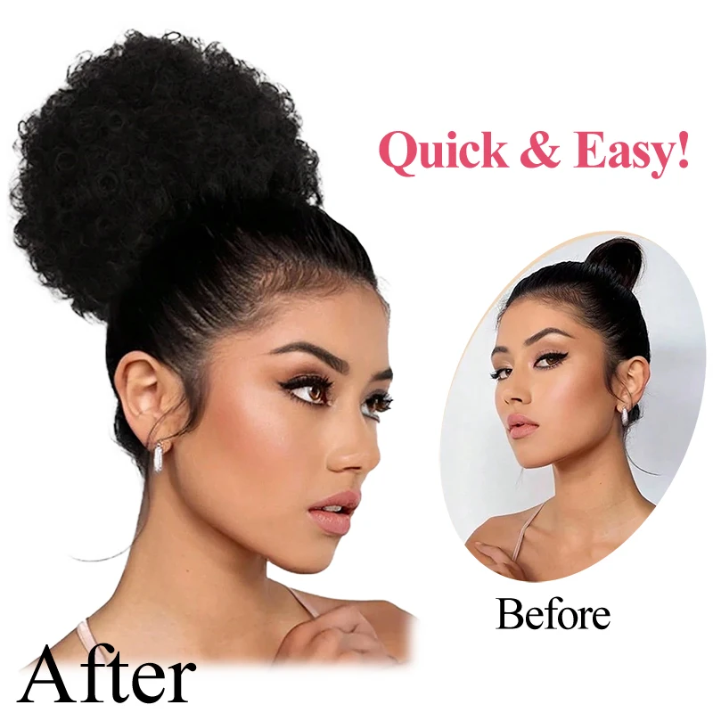 Immagine 5: Capelli umani al 100% 8 pollici corti Afro Kinkys ricci Afro Bun Extension posticci Afro Puff coulisse coda di cavallo panino per capelli